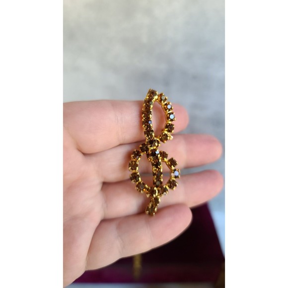 Vintage G Clef Chocolate Rhinestone Brooch - Picture 1 of 10